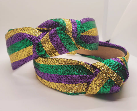 Mardi Gras Lame Headband, Purple Green Gold Stripe