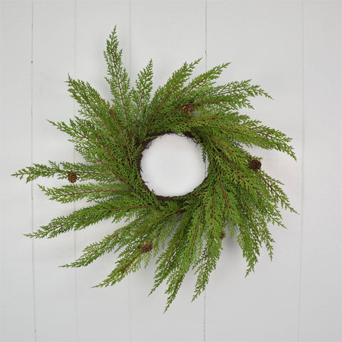 24” Fresh Touch Selaginella Cedar w/ Mini Cone Wreath