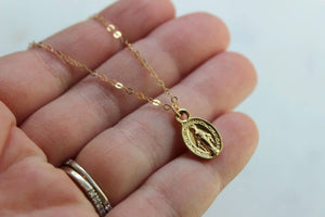 Small Virgin Mary Necklace, Mary Pendant Necklace
