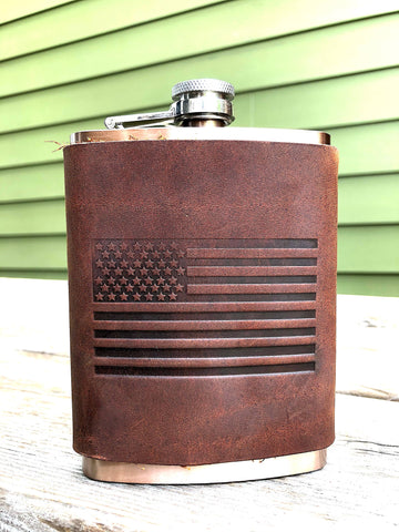 Leather Wrapped Flask - American Flag USA