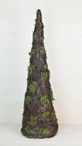 Mossy Rattan Twig Cone Tree 24inH