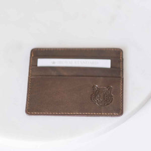 Tiger Leather Embossed Slim Wallet   Dark Brown   3.5x4