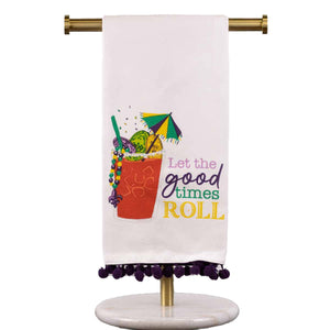 Let the Good Times Roll Mardi Gras Bloody Mary Pom Pom Hand Towel   White/Multi   20x28
