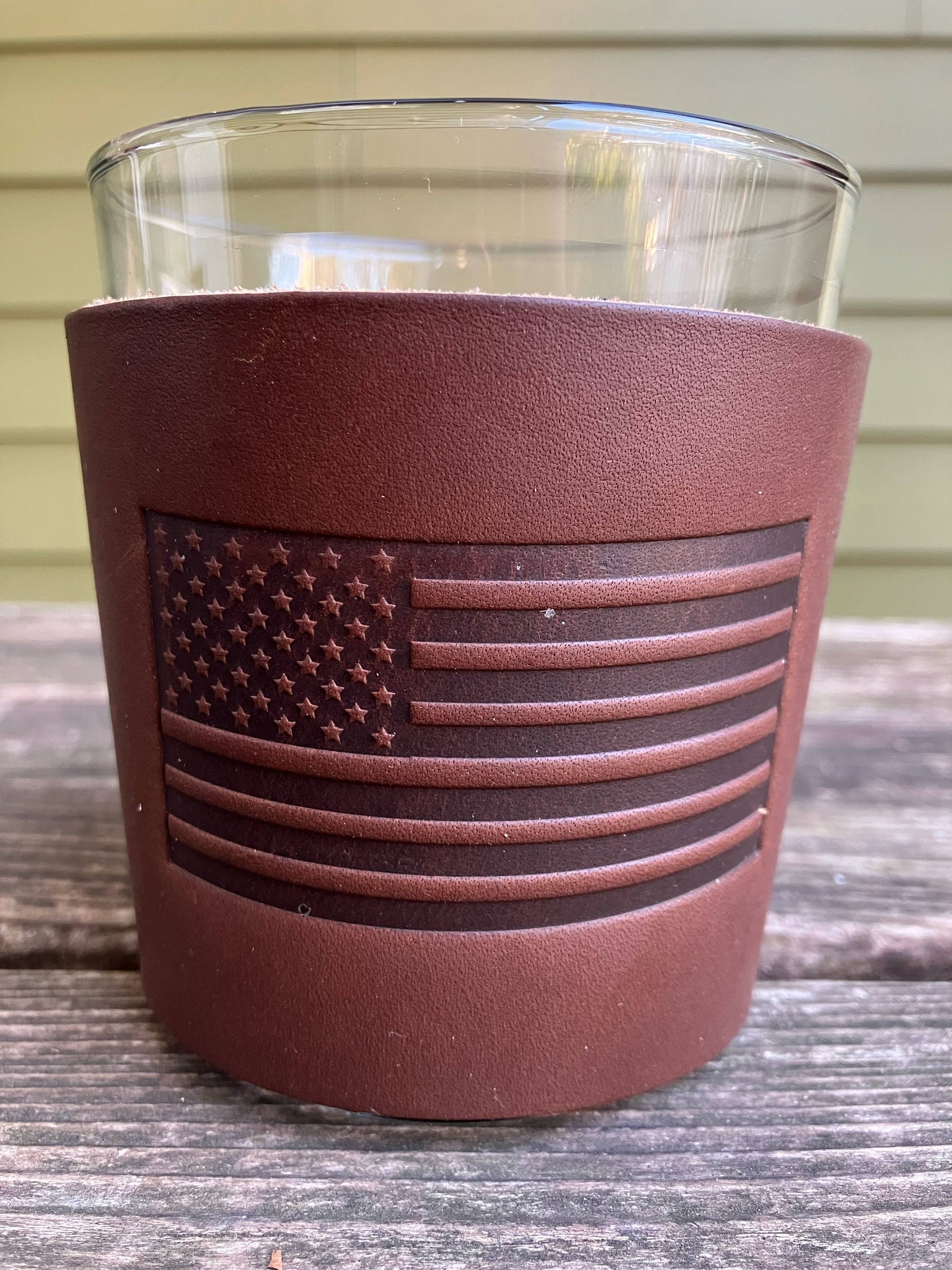 Leather Wrapped Rocks Glass - American Flag