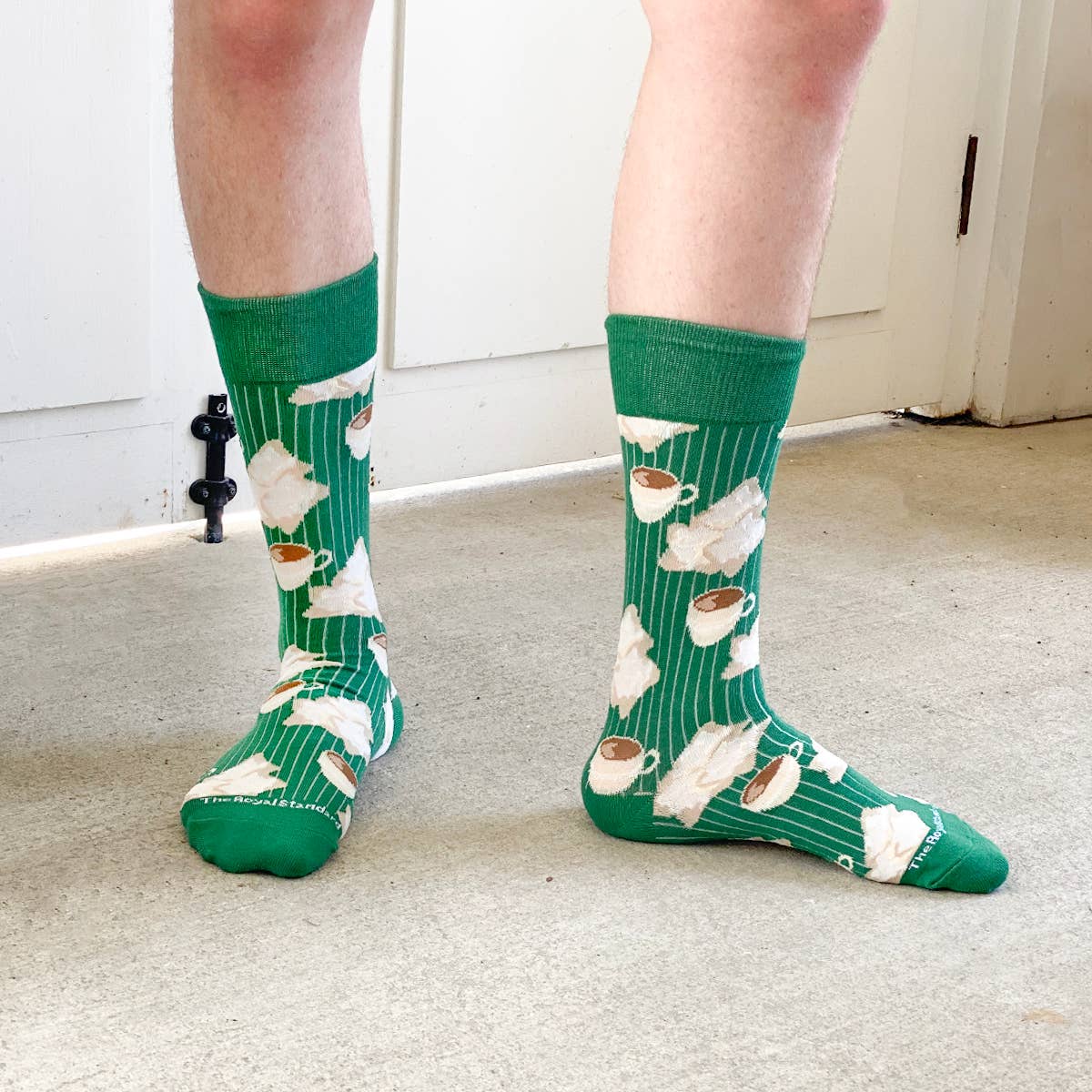 Men's Beignet Socks   Green/Tan/White   One Size