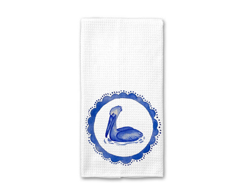 Delft Blue Watercolor Pelican Tea Towel