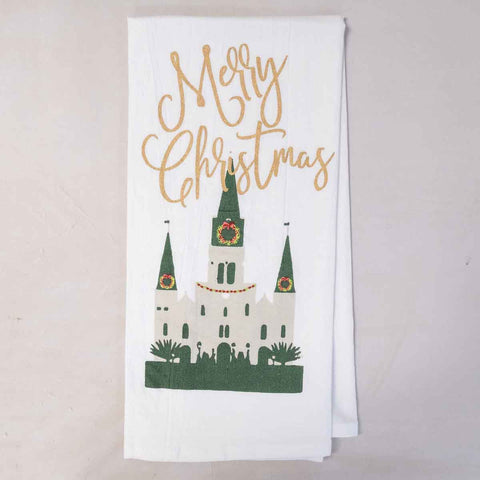 Cathedral Christmas Flour Sack Hand Towel   White/Multi/Gold   20x28