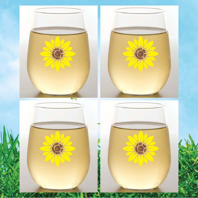 Set of 4 SUNFLOWER Shatterproof Stemless Wine Glasses