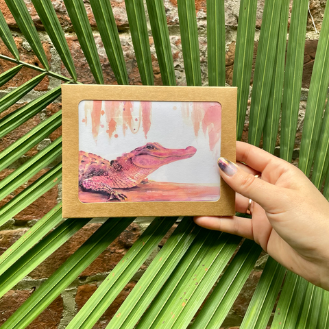 Pink Alligator Stationery Set
