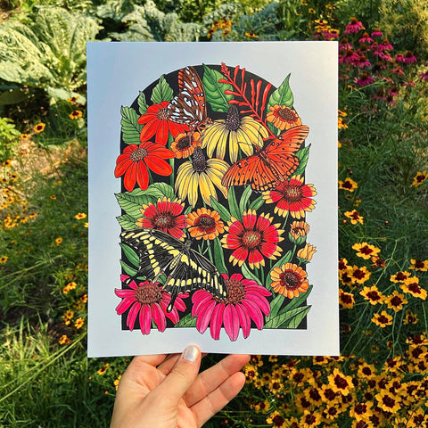 8 x 10  Butterflies and Wildflowers Art Print