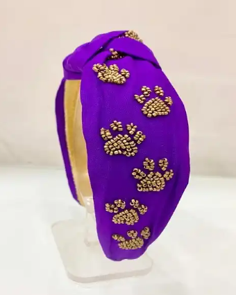 Purple and Gold Paw Print Headband