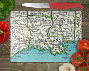 Louisiana Map Glass Cutting Board