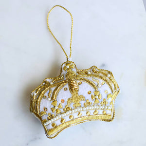 Crown of Joy Ornament Gold/White 4.5x3