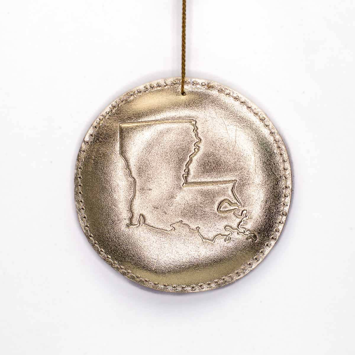 Louisiana Embossed Leather Ornament   Gold   4"