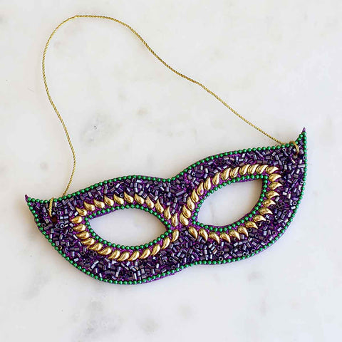 Masquerade Mask Ornament   Purple/Green/Gold   2x6