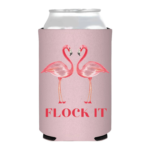 Flock It Watecolor Flamingo Full Color Can Cooler Koozie