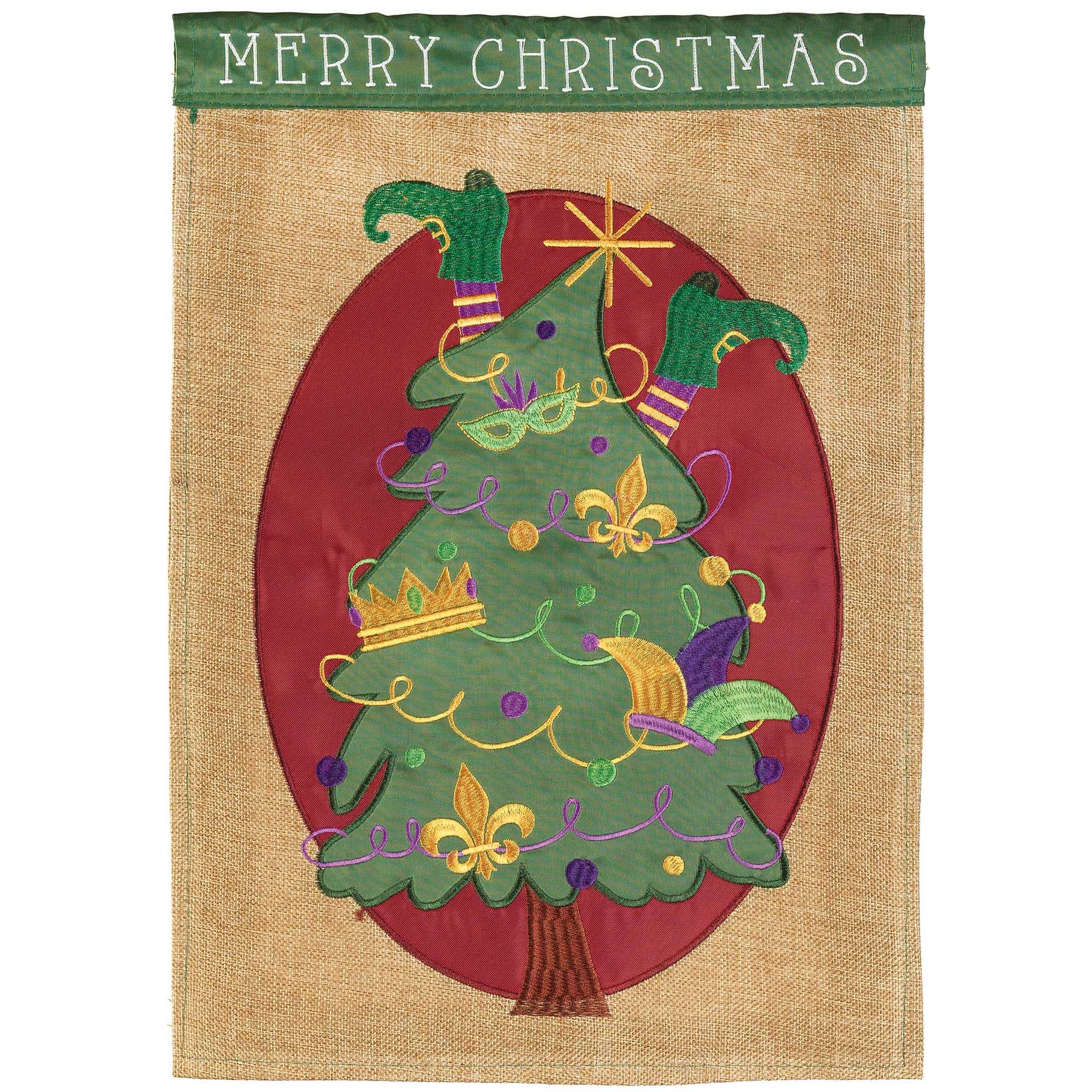 MARDI GRAS MERRY CHRISTMAS GARDEN FLAG BURLAP