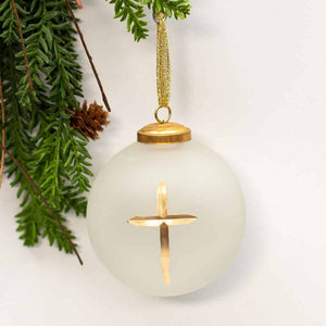 Cruix Glass Ball Ornament   Frosted/Gold   4"