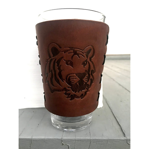 Leather Wrapped Pint Glass - Tiger