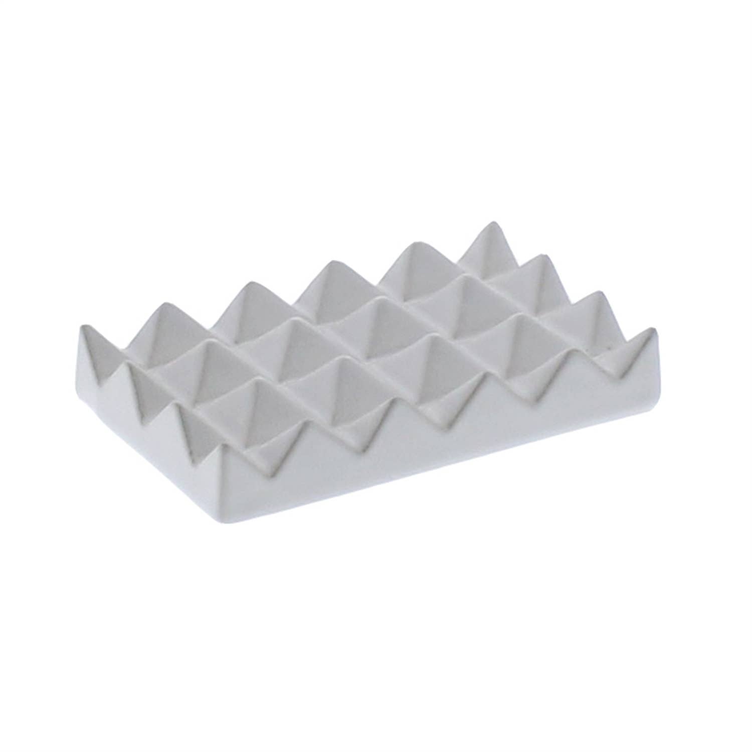 Ceramic Soap Dish - Raised Pyramid, Rectangle - Matte White