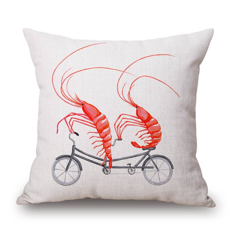Shrimp On Bike Decorative Pillow, Cushion, Indoor/Outdoor