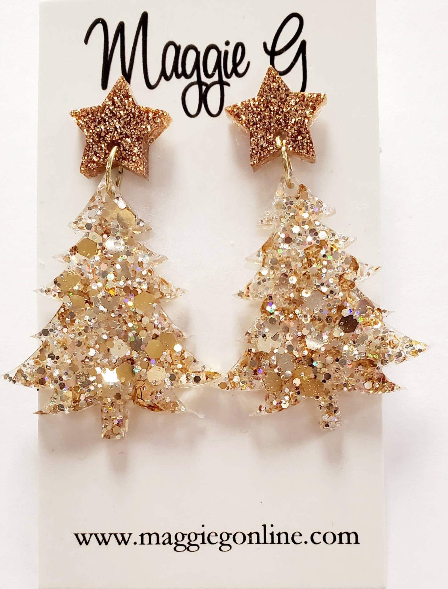 Christmas Tree  Gold Resin Earrings