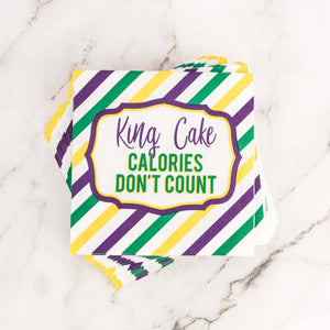 King Cake Calories Cocktail Napkins    Yellow/Purple/Green   5"