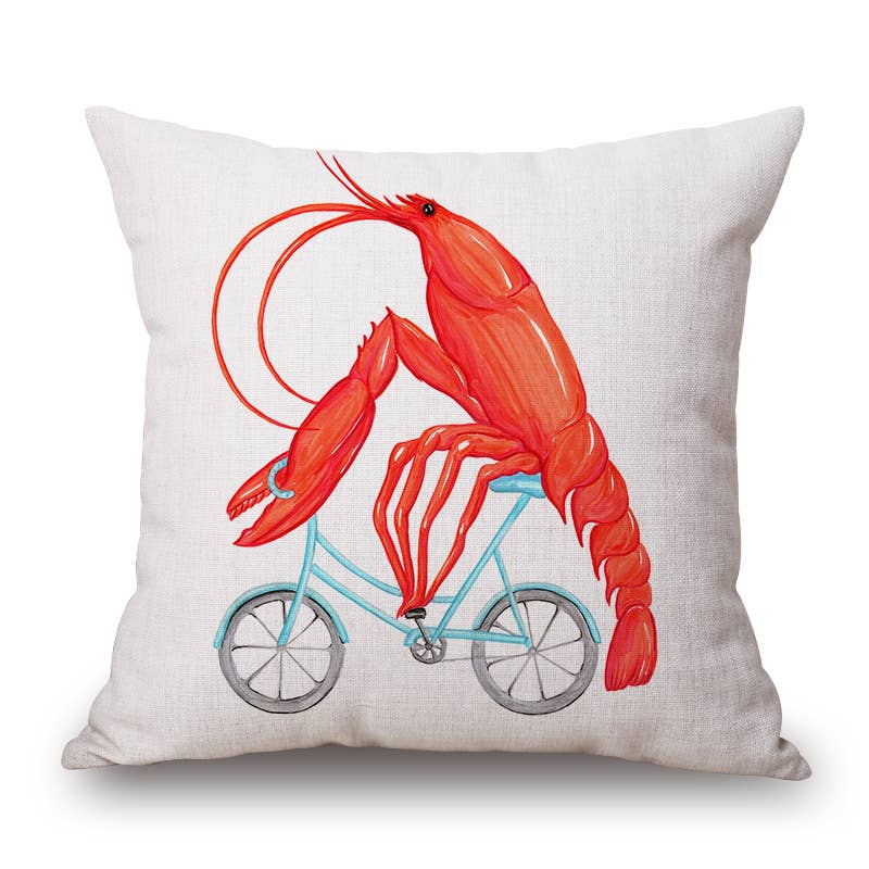 Crawfish On Bike Decorative Pillow, Cushion, Indoor/Outdoor