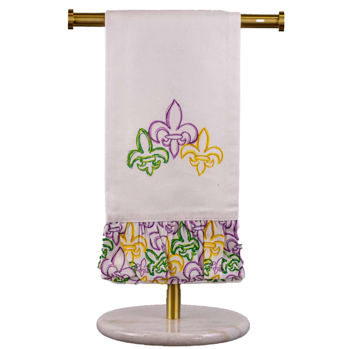 St. Charles Tri-Fleur Ruffle Hand Towel   White/Multi   20x28