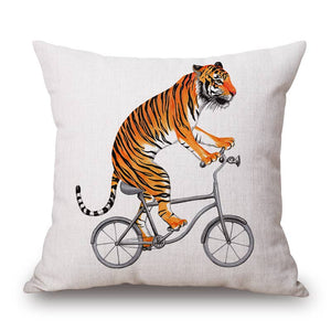 Tiger On Bike Decorative Pillow, Cushion, Indoor/Outdoor