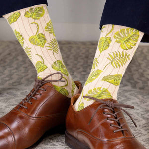 Men's Monstera Socks   Green/Tan   One Size