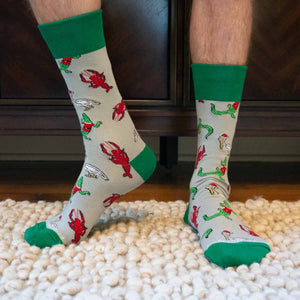 Men's Cajun Christmas Socks Green/Gray/Red One Size