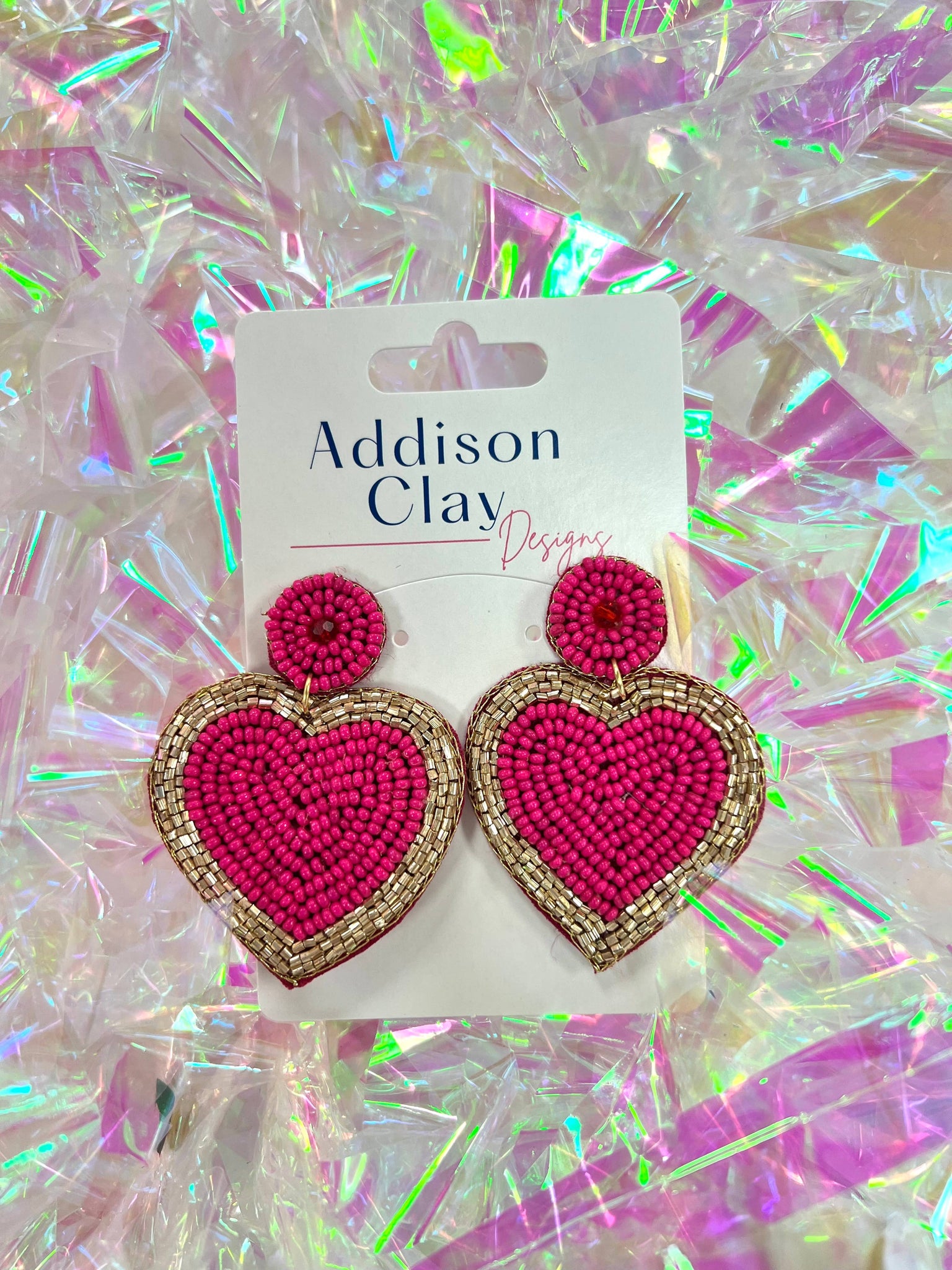 Pink Heart Beaded Earrings