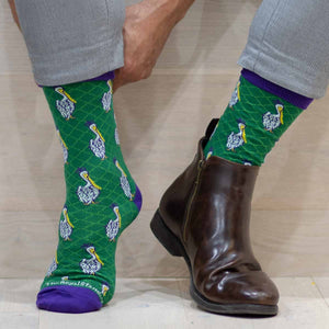 Men's Mardi Gras Pelican Socks   Green/Purple   One Size