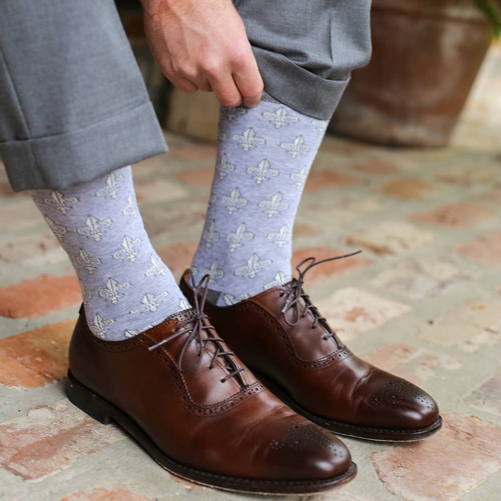 Men's Fleur de Lis Socks   Gray   One Size