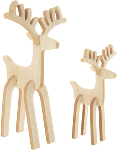 Set of 2 wood veneer reindeer puzzle table pieces
