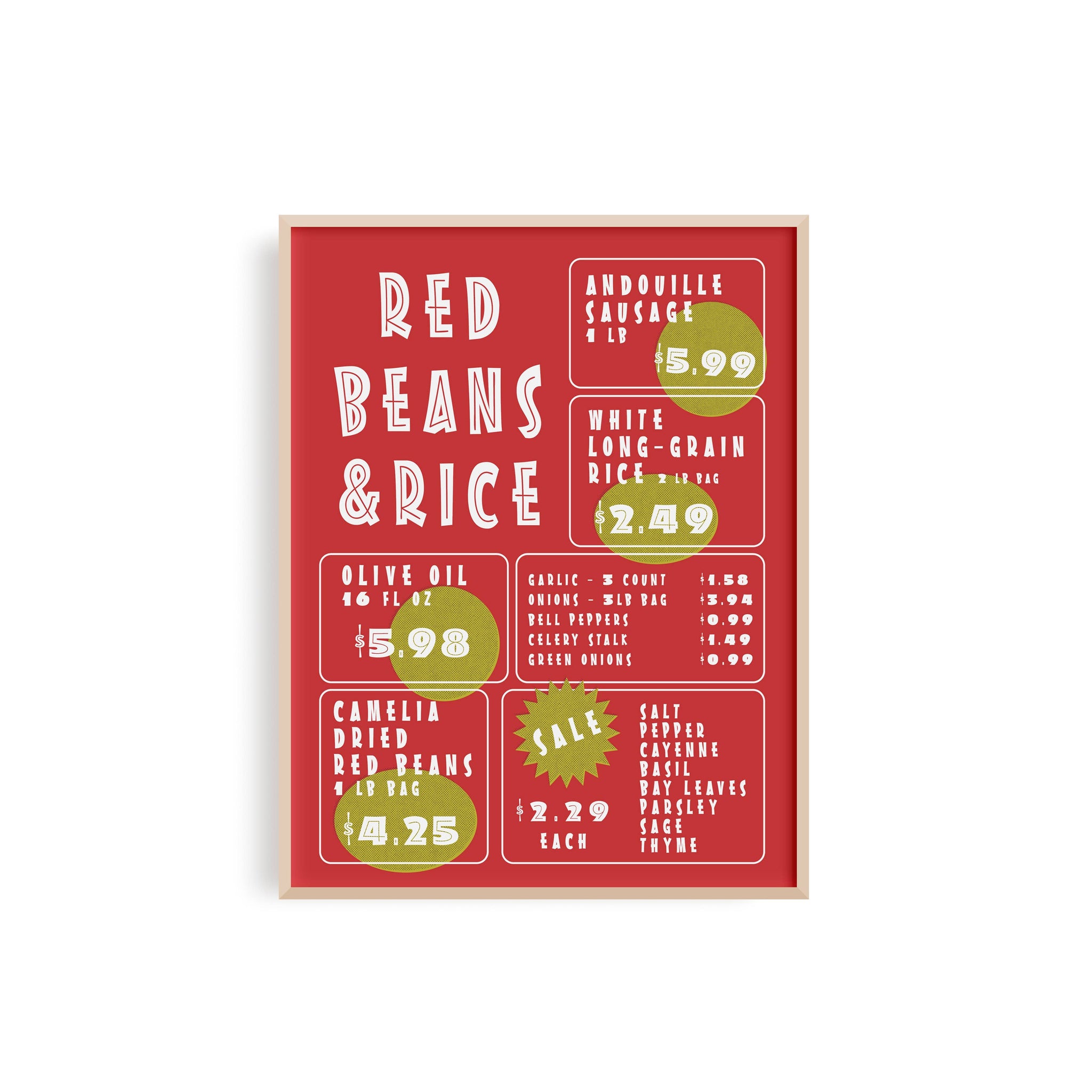 Red Beans and Rice Retro Grocery Ad - Kitchen Art Print