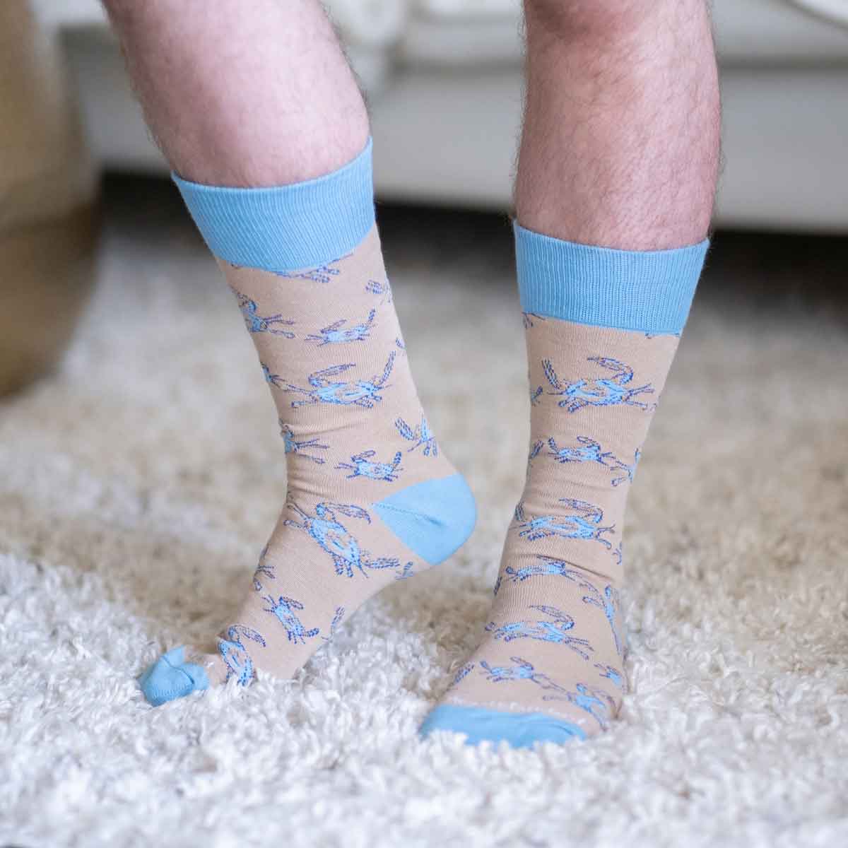 Men's Crab Socks   Tan/Blue/ One Size