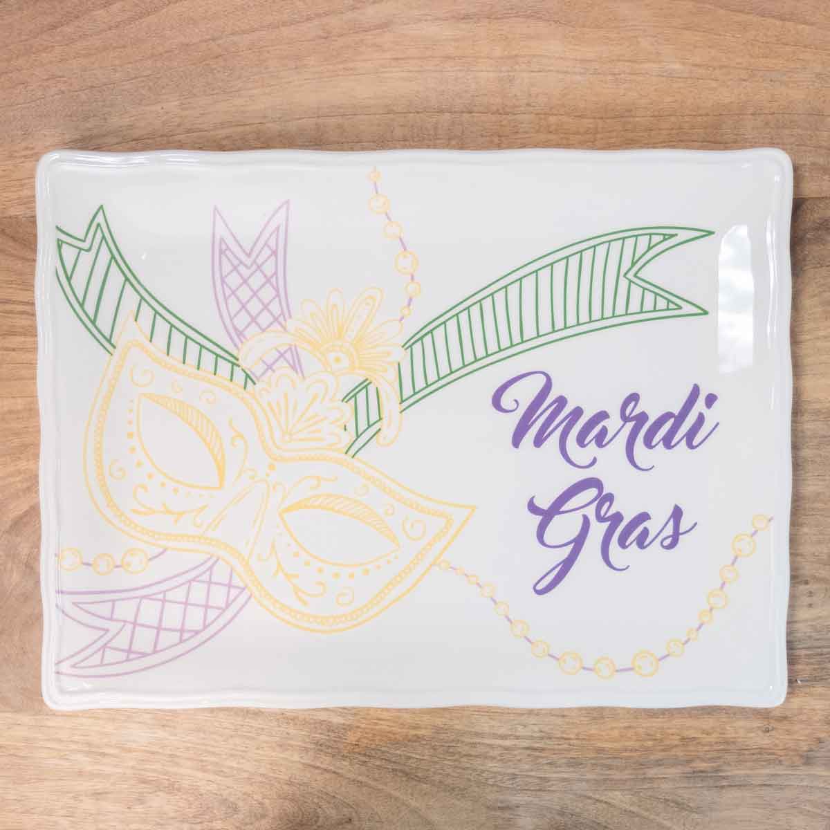 Mardi Gras Mambo Platter White/Purple/ Green/Yellow 15.5x11.5