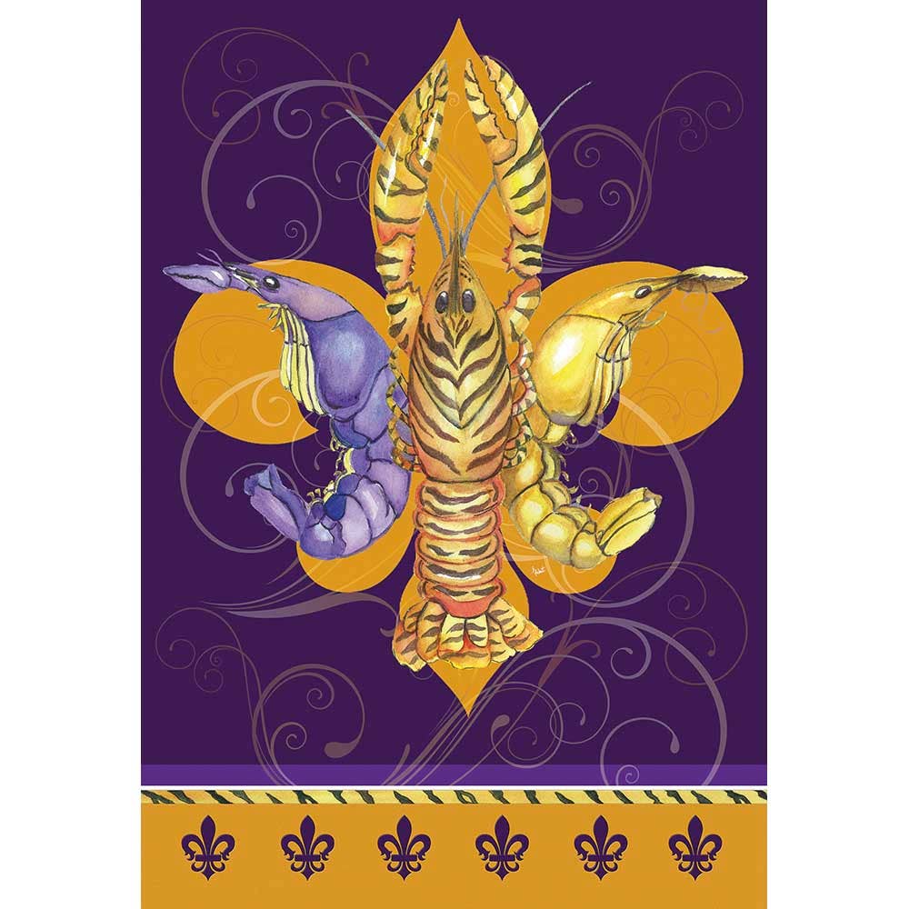 Garden, Purple & Gold Crawfish Fleur de Lis Garden Flag