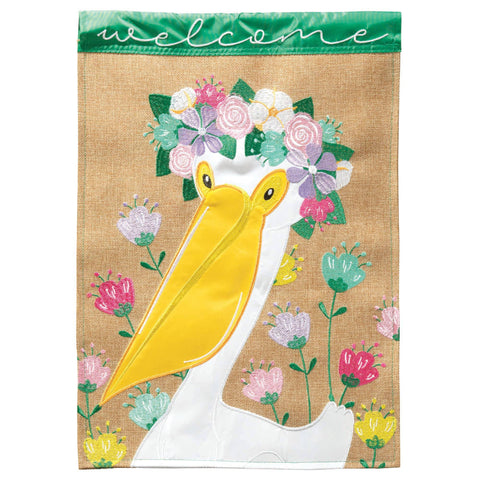 Flag Welcome Floral Pelican 13x18