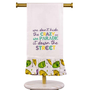 We Don’t Hide Crazy Parade Doubloons Ruffle Hand Towel White/Multi   20x28