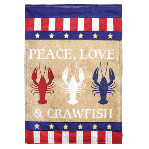 PEACE LOVE & CRAWFISH DOUBLE APPLIQUE GARDEN FLAG