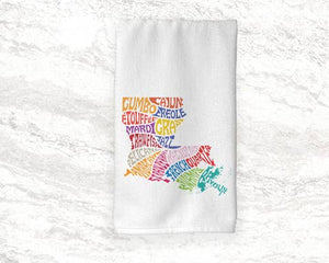 Louisiana Cajun Word Art Hand Towel, Custom City or Town