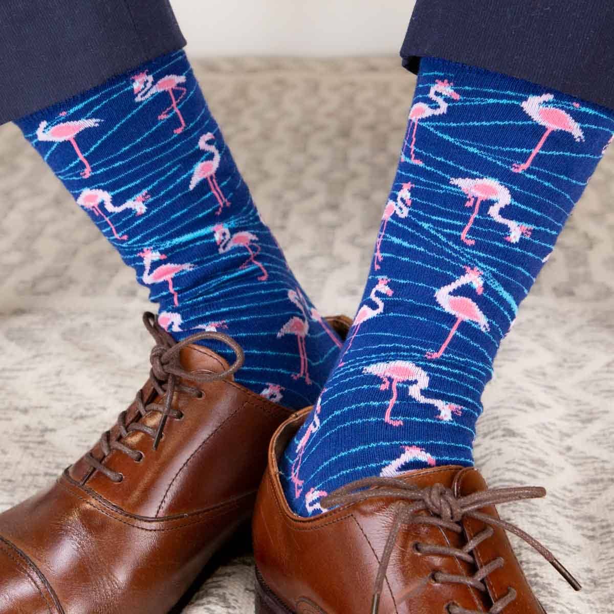 Men's Flamingo Socks   Navy/Pink   One Size