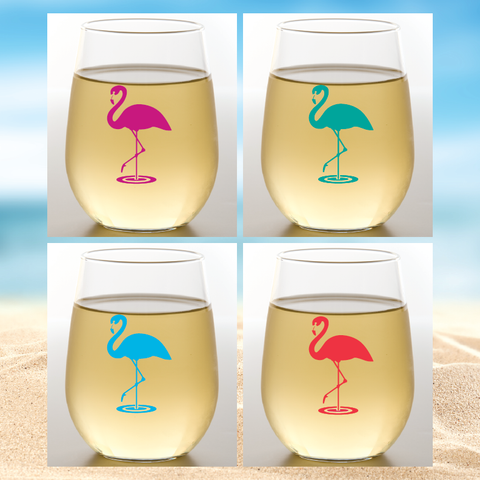 Set of 2 FLAMINGOS Shatterproof Wine Glasses