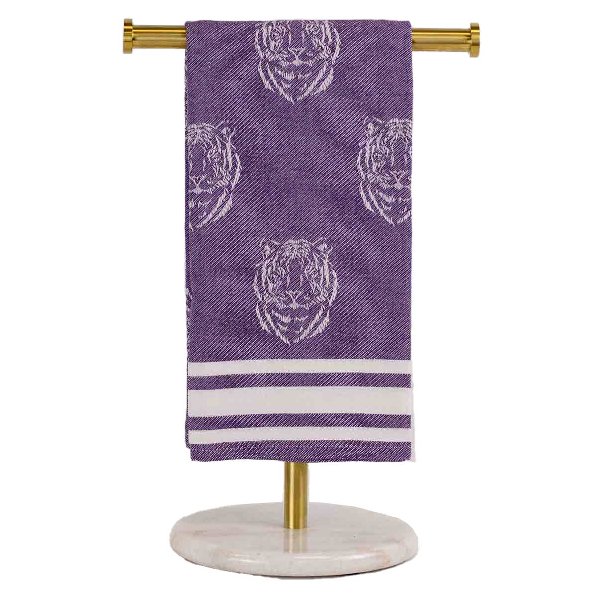 Jacquard Tiger Hand Towel   Purple/White   20x28