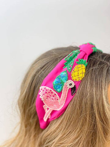 Tropical Flamingo Embellished Seed Bead Headband