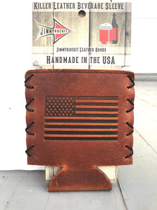 Leather Can Cooler Koozie - American Flag USA