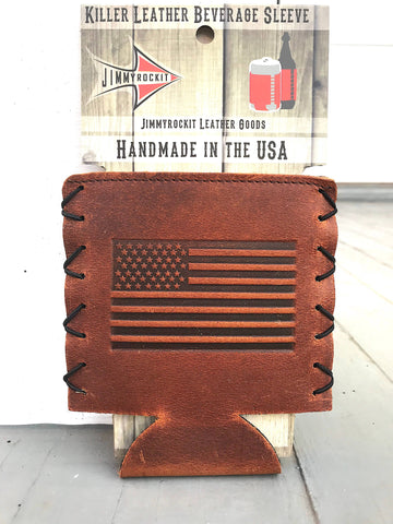 Leather Can Cooler Koozie - American Flag USA
